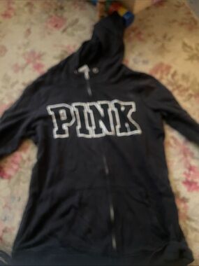 Victoria's Secret PINK Black Zip Hoodie with White Label